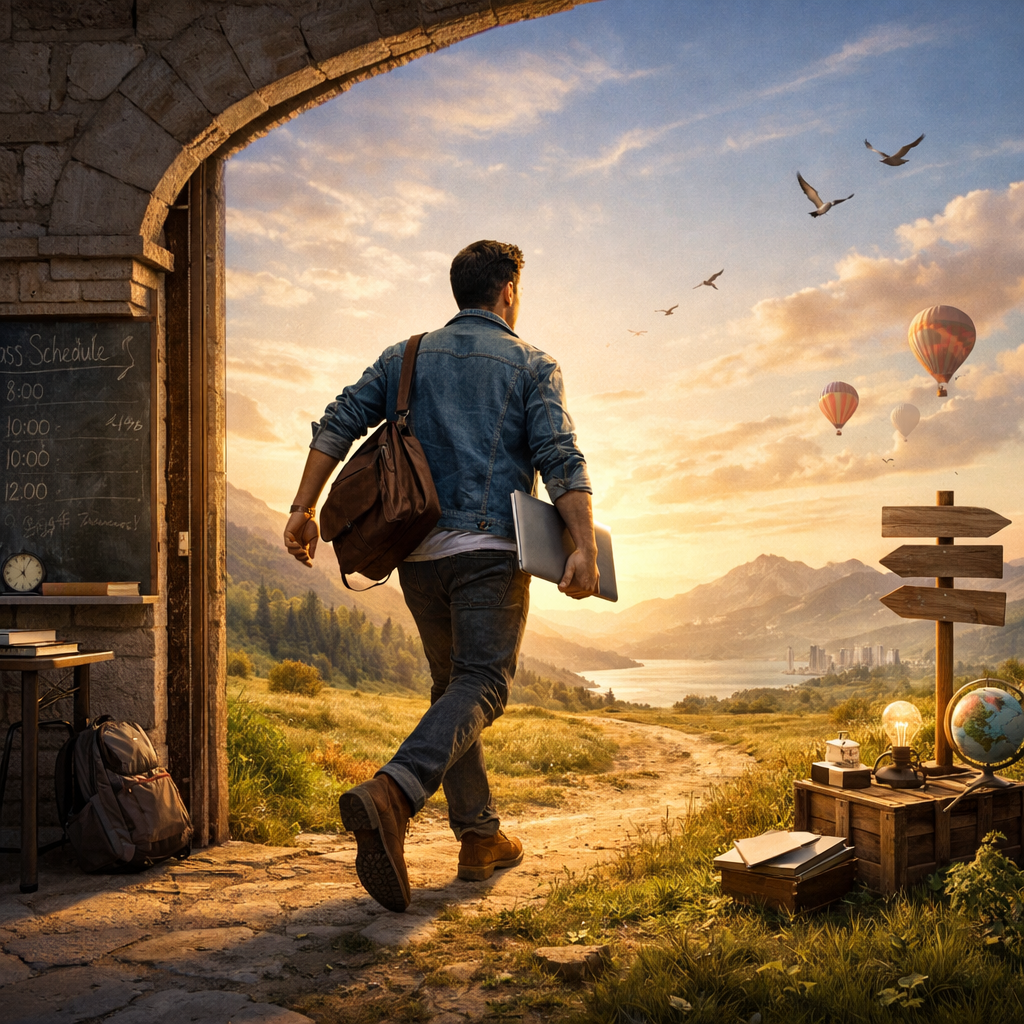 A personentrepreneur stepping out of the familiar rhythm of school or college into the wild freedom of business creation No timetables no syllabus  ju-2